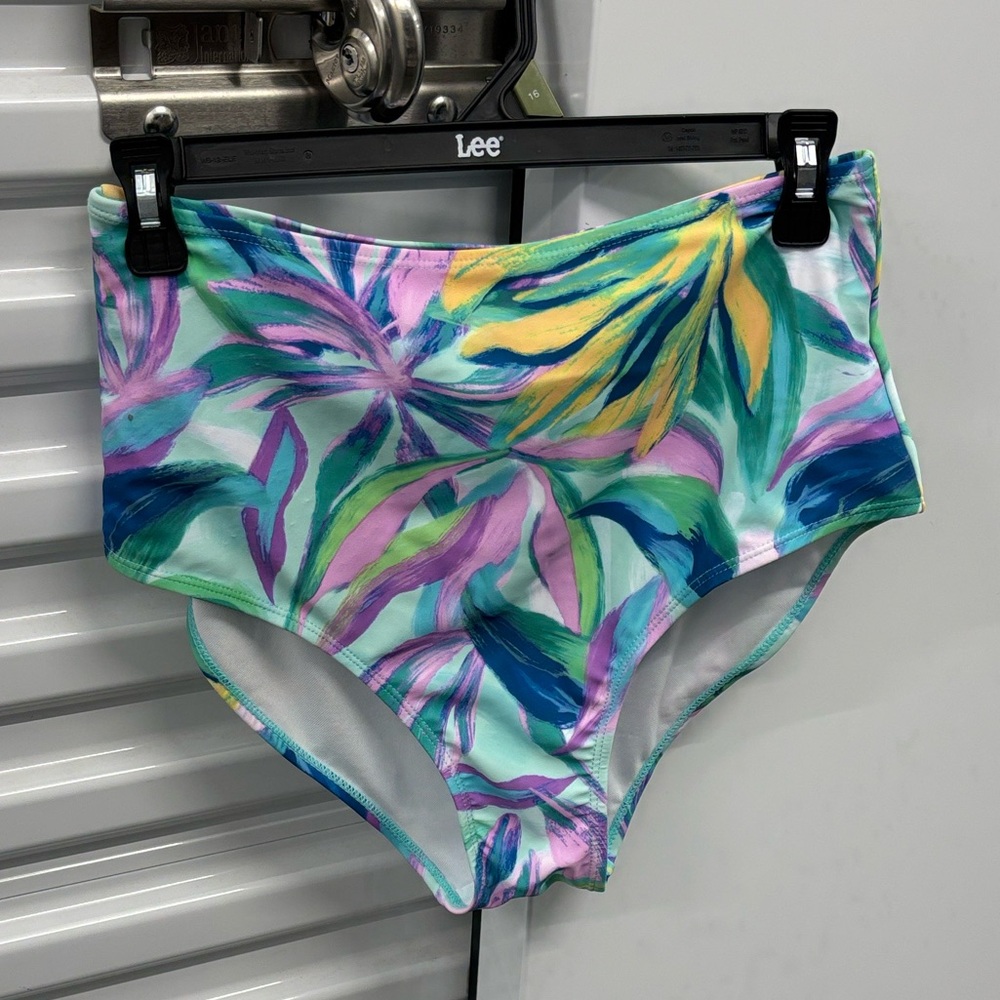 NWOT Caribbean Joe Multicolor Bikini Bottoms Tropical Leaves L Large
